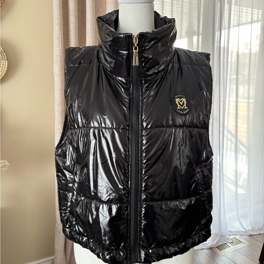 MARINA Shiny Black Puffer Vest